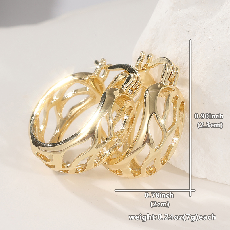 Golden Colored Openwork Hoop Earrings, Nature-Inspired